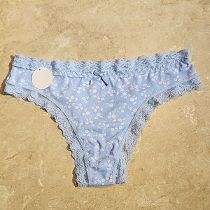 Honeydew Blue Floral Thong Panty With Lace Trim S